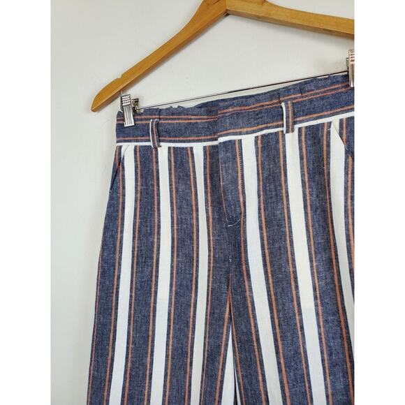 Banana Republic 0 Women LINEN Pants Wide Leg Crop High Rise Striped Blue - Picture 5 of 12